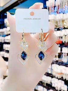 Bông tai to bản hình thoi xanh xuân hè S925 - phụ kiện nữ bong tai dài đính đá phụ kiện trang sức nữ hoa tai mạ vàng 18k BK320 bông tai đi tiệc sang chảnh bông tai hàn quốc bong tai nữ đơn giản  BSTKL - [NaLa Shop]