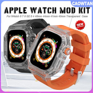 Transparent Case Modification kit For Apple Watch 9 8 7 45MM Rubber band For i Watch Series 6 SE 5 44MM 41MM 40MM Sport Bracelet