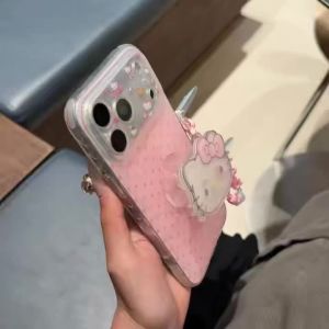 Sanrio | Ốp Điện Thoại Hoạt Hình Hello Kitty Dễ Thương Dành Cho iPhone 15/16/17 Pro Max Có Giá Đỡ Và Dây Đeo - Thiết Kế Sao Toàn Màn Hình Chống Sốc Chống Xước