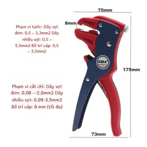 Kìm Tuốt Dây Tự Động Máy Cắt Dây Phẳng Phạm Vi 02-6mm Có Điều Chỉnh Độ Dài Tay Cầm Uốn Cong Đa Chức Năng Dành Cho Thợ Điện