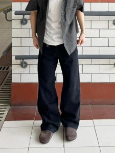 American High Street Vibe Retro Black Loose Wide Leg Mens Jeans Versatile Straight Cut Draping Trousers Fashionable Casual Jeans