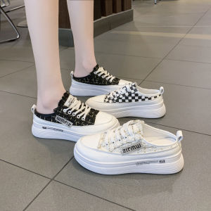 Azgalery SPT-24 Sepatu Sneakers Selop Kulit Sintetis Karet Kanvas Woman Kekinian Trendy Shoes COD