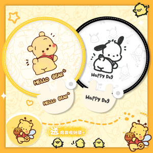 Portable Folding Fan Mini Cartoon Dog Bear round Fan Childrens Handheld Summer Cooling Tool Compact Size Plastic Material