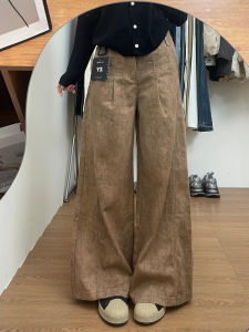 plus Size Womens Khaki Wide Leg Jeans High Waist Loose Fit Slimming Trousers Spring Autumn Seasonal Casual Comfortable Denim