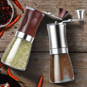 เครื่องบดกาแฟแบบพกพา ช่องกลางดินสีเซรามิก สำหรับใช้ในครัว พร้อมฝาปิด แบบหมุนได้ 1 ชิ้น วัสดุแก้ว