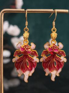 New Chinese Style Red Fortune Carp Ear Jewelry Clip-On Earrings for New Year And Zodiac Year Fashionable Fashion Accessories