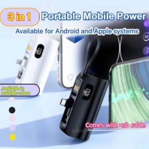 ⚡【Super fast charging 】⚡Mini Capsule Charging Treasure 5000mAh Compact Portable with Power Bank Cable