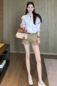 Casual High-Waist Shorts for Women in Summer Kori Color Simple Korean Style Slim Straight Leg Pants Japanese and South Korean Fashion