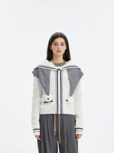 Spring New Fashion Trendy Sailor Collar Ladies Long Sleeve Cardigan Sweater Comfortable Versatile