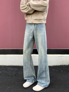 กางเกงยีนส์ทรงหลวมขาตรงสำหรับผู้ชาย กางเกงขายาวทรงหลวมสไตล์อเมริกัน ลายดอกไม้ ฤดูใบไม้ร่วง 2025 ใหม่ เทรนด์แฟชั่น