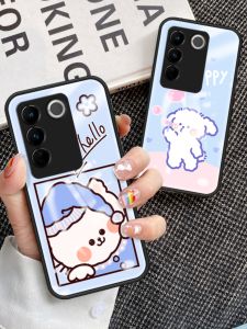 Vivo V27 pro Full Cover Anti-Fall Cartoon Silicone Protective Case Cute Trendy Couple Soft Shell Glass Back Cover Design
