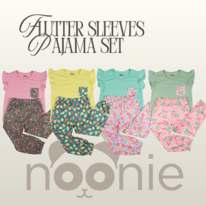 Noonie - Girls Terno (2-12Y) - Cotton Flutter Sleeve Shirt & Pajama Set - Sleepwear Terno outfit for kids Girls - Pambahay Comfortable
