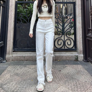 High Waist Straight Leg White Jeans Womens Spring 2025 plus Size Elastic Slimming Ankle-Length Denim Pants Casual Commute