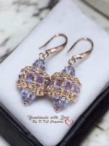 [D.T.C Crystals] Handmade Light Amethyst Lantern with Swarovski Crystals Earrings