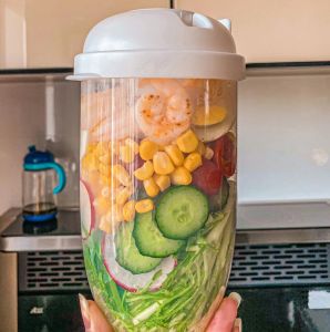 HOME BEST 1pc 1000ml Fresh Salad Cup Fork Ins Oat Vege Fruit Shaker Dressing Sauce Holder Bowl Container Box Diet