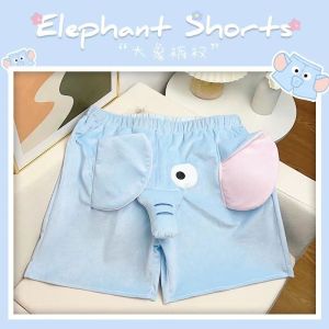 Elegant Pink Cartoon Elephant Nose Shorts Summer Thin Home Pants Couple Matching Ladies Sleepwear Comfortable Breathable