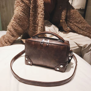 Retro Hong Kong Style Womens Mini Boston Crossbody Pillow Bag Fashionable Handbag Soft PU Leather Zipper Closure Casual Bag