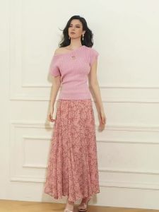 Floral Peplum Knit Top with Asymmetrical Shoulder Dress
