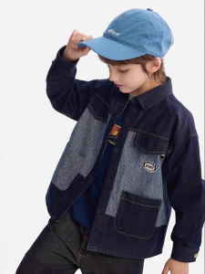 Turn-Down Collar Patchwork Boys Denim Shirt