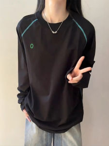 Áo Thun Tay Dài Màu Đen HUSSO Dành Cho Nam Và Nữ Mùa Thu Thể Thao Ngoài Trời Thể Dục Đạp Xe Áo Chui Đầu Cổ Tròn Dáng Rộng