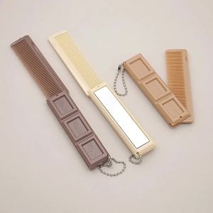 Chocolate-Shaped 2-in-1 Folding Comb with Mirror Portable Hair Massage Comb Brush for Salon Travel Smooth Styling Tool