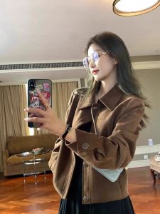 GEBOFU | Brown Suede Short Style Korean Retro Casual Jacket