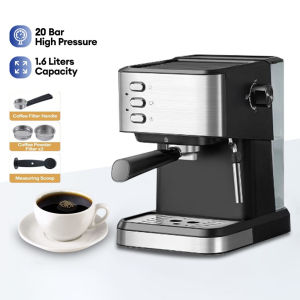 Automatic Espresso coffee Machine 20Bar/1.6L Cappuccino maker machine stainless steel housing Rapid heating Durable stainless cup plate Detachable frothing nozzle and drip tray