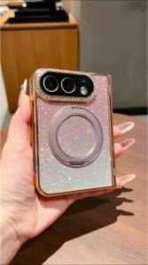 szhaiyu | For iPhone DuoElectroplated Bling Glitter Case With 360° Rotating Bracket Tempered Film With Hinge Protector Shockproof Cover