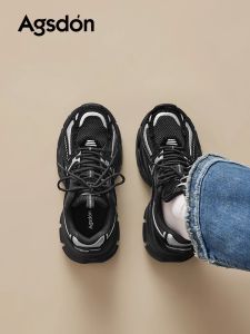 Agsdon | Black Chunky Platform Hiking Casual Sports Sneakers for Women Winter