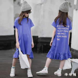 Summer New Fashionable Loose Casual Pure Cotton Short Sleeve T-Shirt Parent-Child Dress for Girls with Lace Hem Korean Style