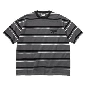 Massulti Loose Fit Short Sleeve T-Shirt Embroidered Logo Long Staple Cotton Japanese Style Horizontal Stripes Casual Tee
