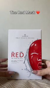 Samwon THE RED MASK (Vegan) พรีเมียมเรดมาส์กวีแกน ผิวชุ่มชื่น ริ้วรอยจางลง ( 1 กล่อง มี 8 แผ่น )