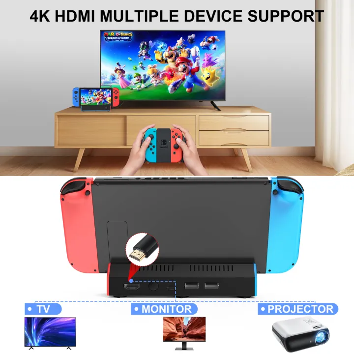Portable Charging Dock Station Base with 4K HDMI Adapter/USB 2.0 /Type C Port for Nintendo Switch OLED Dock