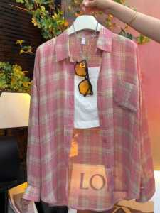Fashionable Retro Plaid Womens Shirt Thin Open Cardigan Summer New Loose Slimming Versatile Sun Protection Shirt