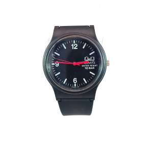 Q&Q (VP46J025YB) Black Resin Red Hands Sport Watch