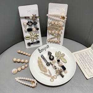 5pcs/Set Metal Rhinestones Hair Clip For Women Korean Style Elegant Pearl Bobby Pins Fashion Girl Bangs Hair Pin