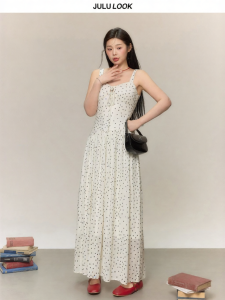 JULULOOK | Đầm Nghỉ Dưỡng In Chấm Bi Phong Cách Vintage cho Người Mập