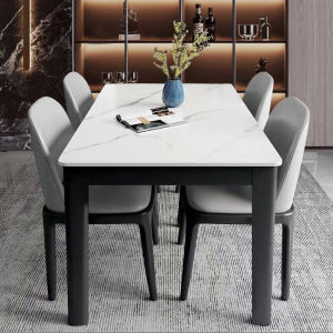 Modern Minimalist Rectangular Rock Slab Dining Table and Chair Combination for Small Households Quality Luxury Type for 6 Persons