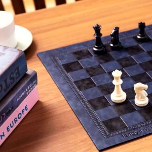 Vintage Design Leather Soft Chessboard Foldable Embossed Leather Board Game Props Portable Checkers Chess Intellectual Toy