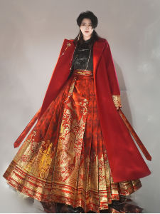 Feng Ya Sis Original Descendant of the Great Wall Dragon Horse-Face Skirt New Chinese Shirt Mens and Womens Suits Plus Size Long Hongjin