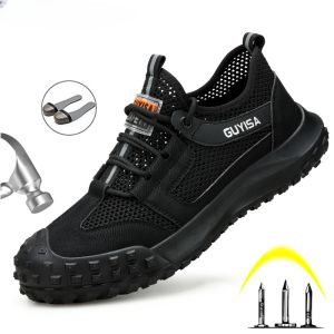 QINHUIZE New mens summer safety shoes breathable work boots anti slip and anti impact steel toes not easily damaged sports work shoes