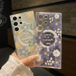 CrashStar MagSafe INS Fashion Flower Soft Transparent TPU Phone Case For Samsung Galaxy Note 20 Ultra S25 S24 S23 S22 Ultra S21 Plus + S20 FE Note 10 Pro A16 A06 A55 A35 A15 A05S Wireless Charging Phone Casing Cover Shell With Camera Protection