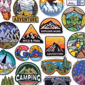 Mountain Camping Embroidered Patches Iron On Patches For Clothing Outdoor Adventure Patch Embroidered Badges Backpack Jacket DIY