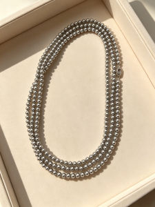 YISHU | Dây Chuyền Ngọc Trai Màu Xám Bạch Kim 6mm
