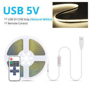 DC5V USB Dimmable COB LED Strip 1M 2M 3M 5M White/Warm White USB LED Ribbon Double-sided Tape with RF Remote Control Night Light