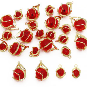 2pcs 8-10mm 14K Gold Plated Brass with Garnet Color Beads Charm Pendants for DIY Jewelry Making Accessories