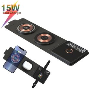 15W 3 in 1 Wireless Charger Foldable Clear Glass Portable Fast Charger for MacSafe iPhone16 15 14 13 12 Air Pods Apple Watch Samsung S22