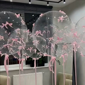 YESPERY 1/3/6Pcs 24 inches Clear Balloons with Satin Ribbon Bows Valentines Day Bobo Balloon Birthday Wedding Baby Shower Decorations
