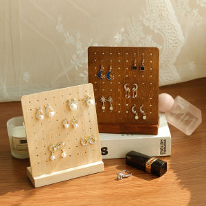 Wooden Earrings Display Stand Desktop Ear Stud Dangle Earring Holder Jewelry Storage Rack Counter Showcase Prop