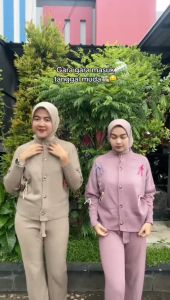 Oneset Badriah Cardigan Rajut Motif Tali Pita Setelan Celana Kulot Premium Wanita Lengan Panjang Kekinian
